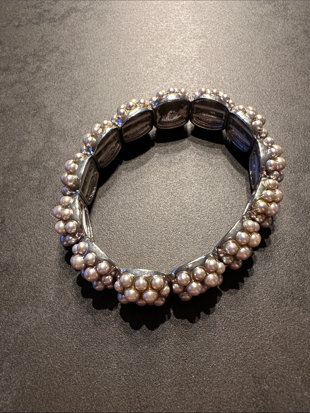 Pearl Cluster Stretch Bracelet - Silver Tone